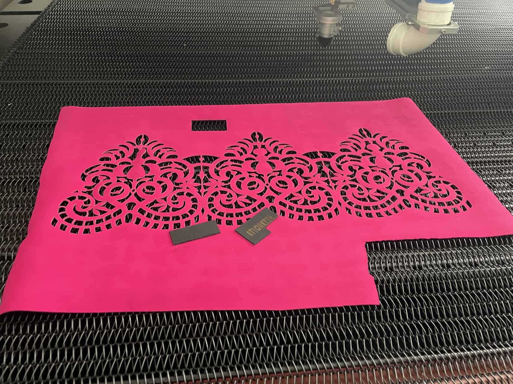 Laser-Cut Gatefold Wedding Invitation An elegant gatefold invitation with intricate, lace-like laser-cut doors