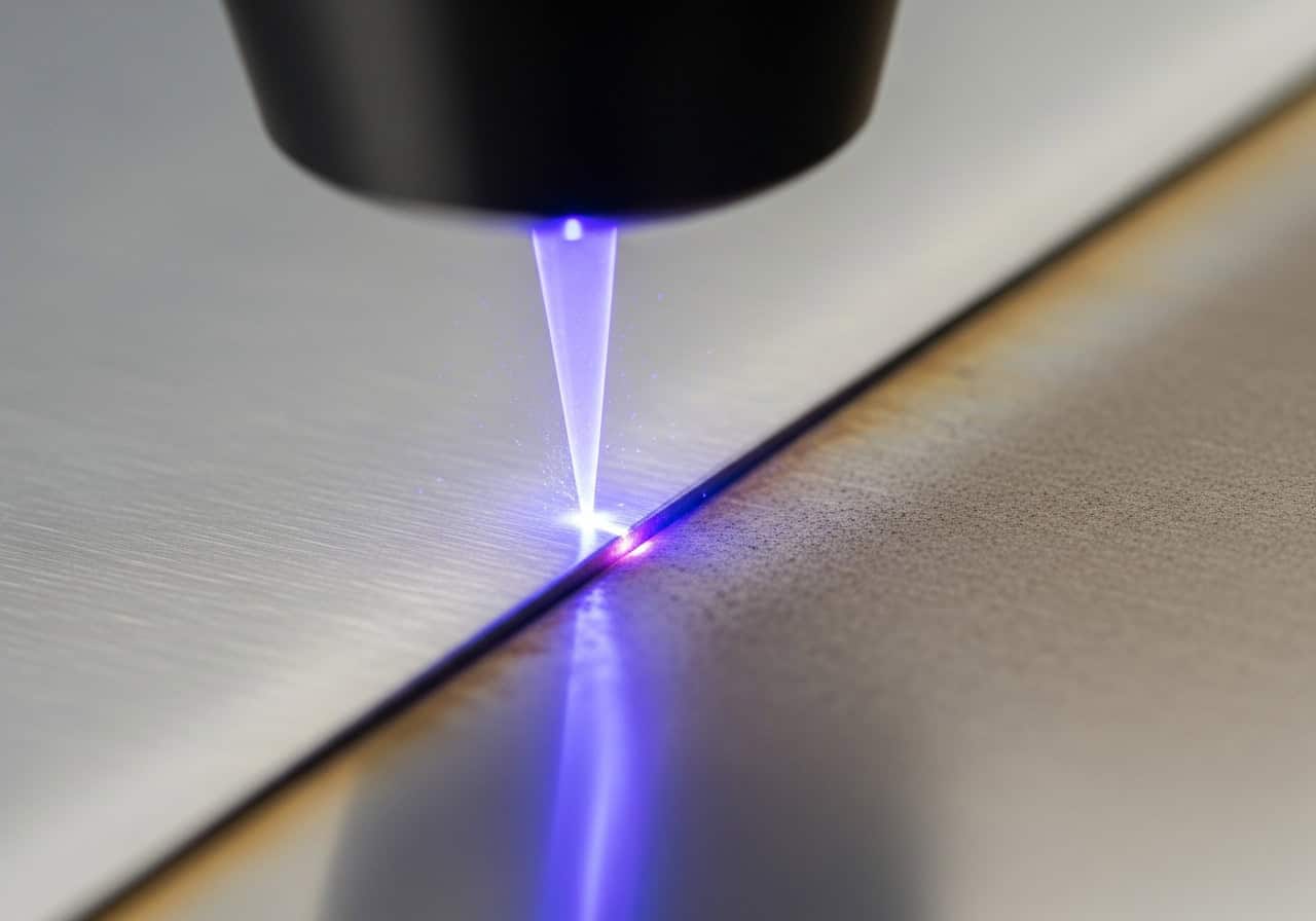 An engineer from Redshift Laser carefully operating a laser cleaning machine on an aluminum car part