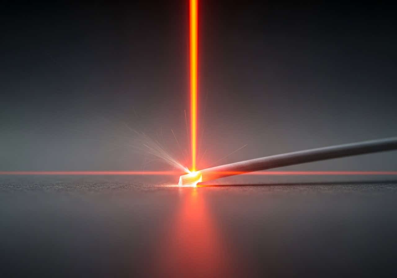 A diagram showing a laser beam focusing on a synthetic fabric, vaporizing the material and creating a sealed edge