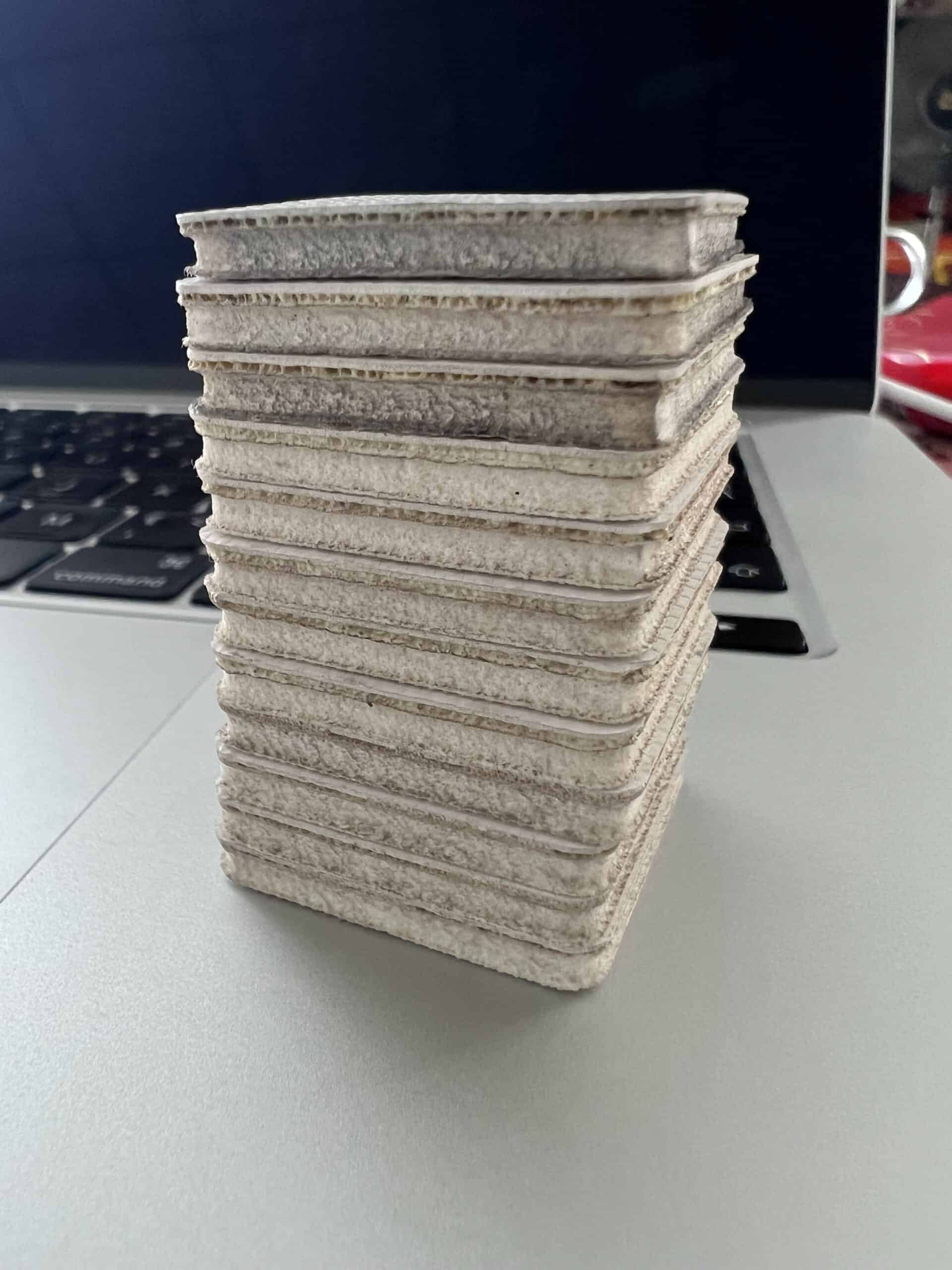 Upside down flip cutting technique for synthetic PU leather composite foam fabric