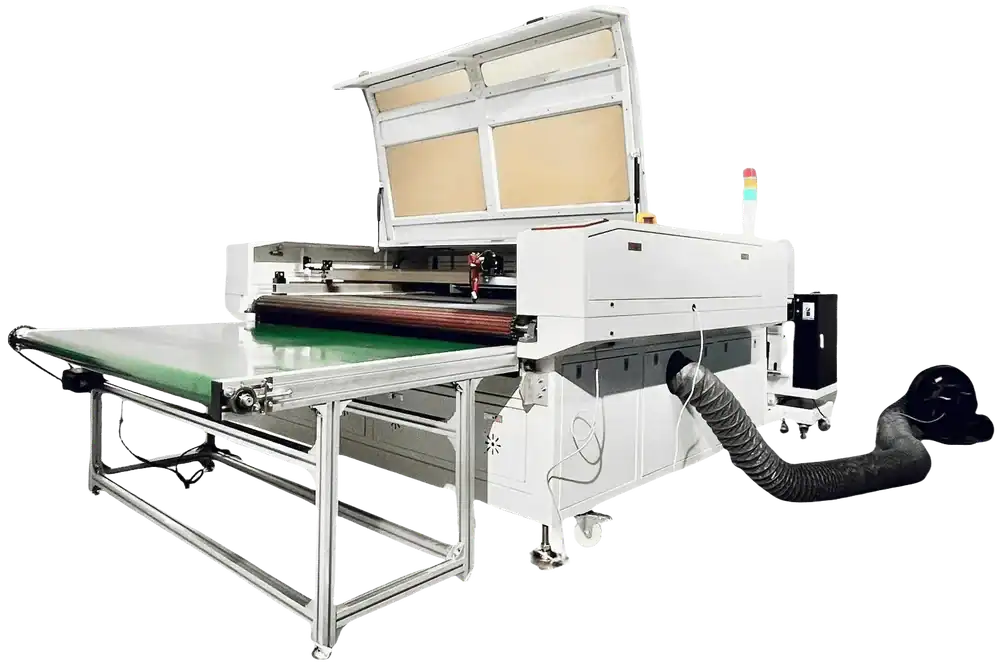Conveyor Laser Cutter with Auto Feeder and Collection Table