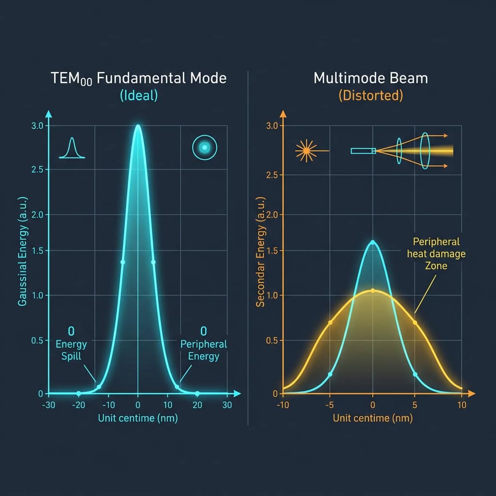 TEM00 Gaussian beam energy profile vs multimode laser halo chart